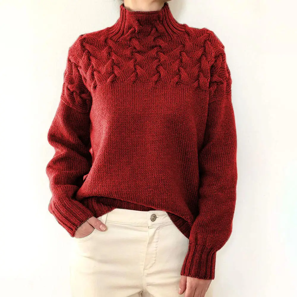 Textured Turtleneck Knit Sweater