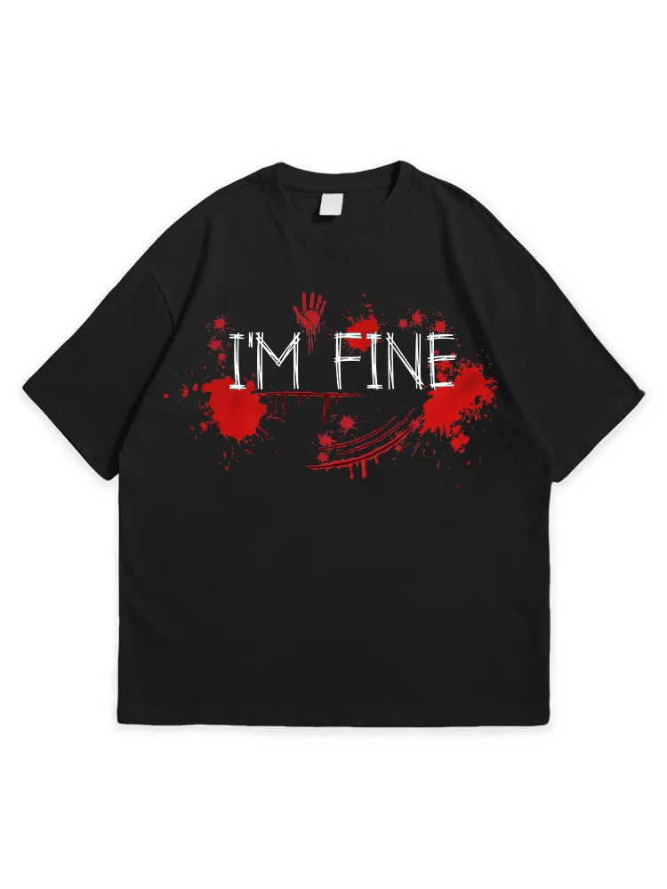 Men'S Halloween I'M FINE Daily Loose Round Neck  T-Shirt