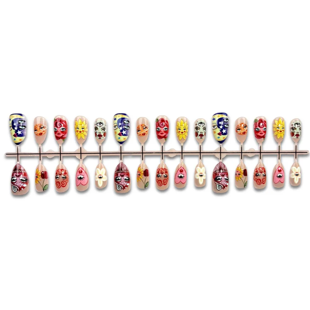 Nailhour 30Pcs Retro Bizarre Face Painting Halloween Press On Nails