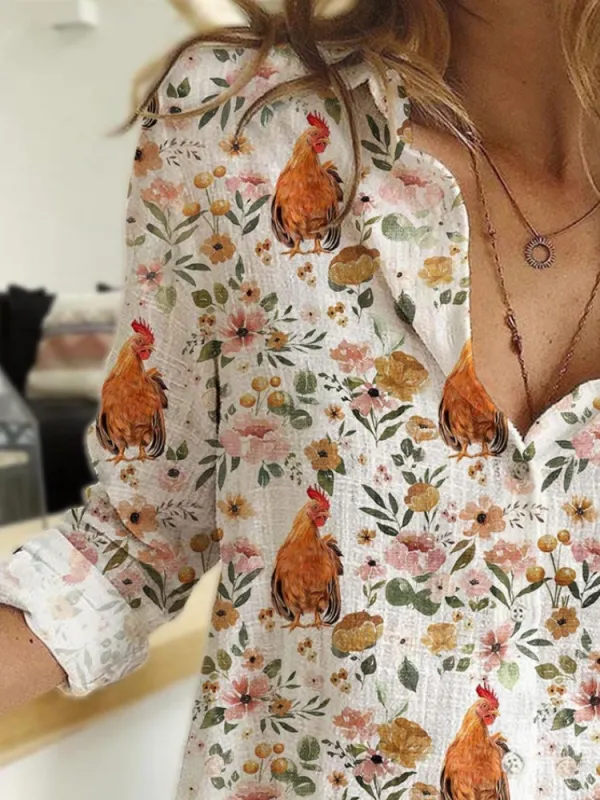 Vintage Rooster Floral Shirt