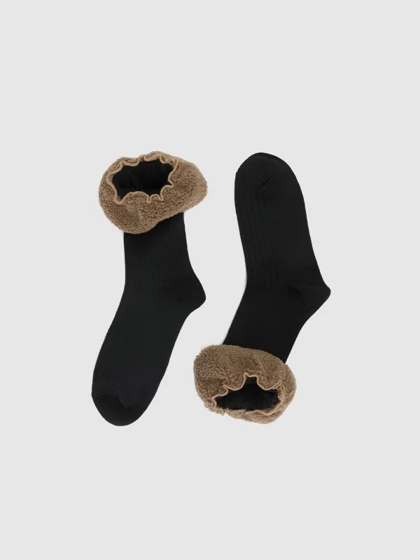 Ribbed Shearling Ruffle Socks