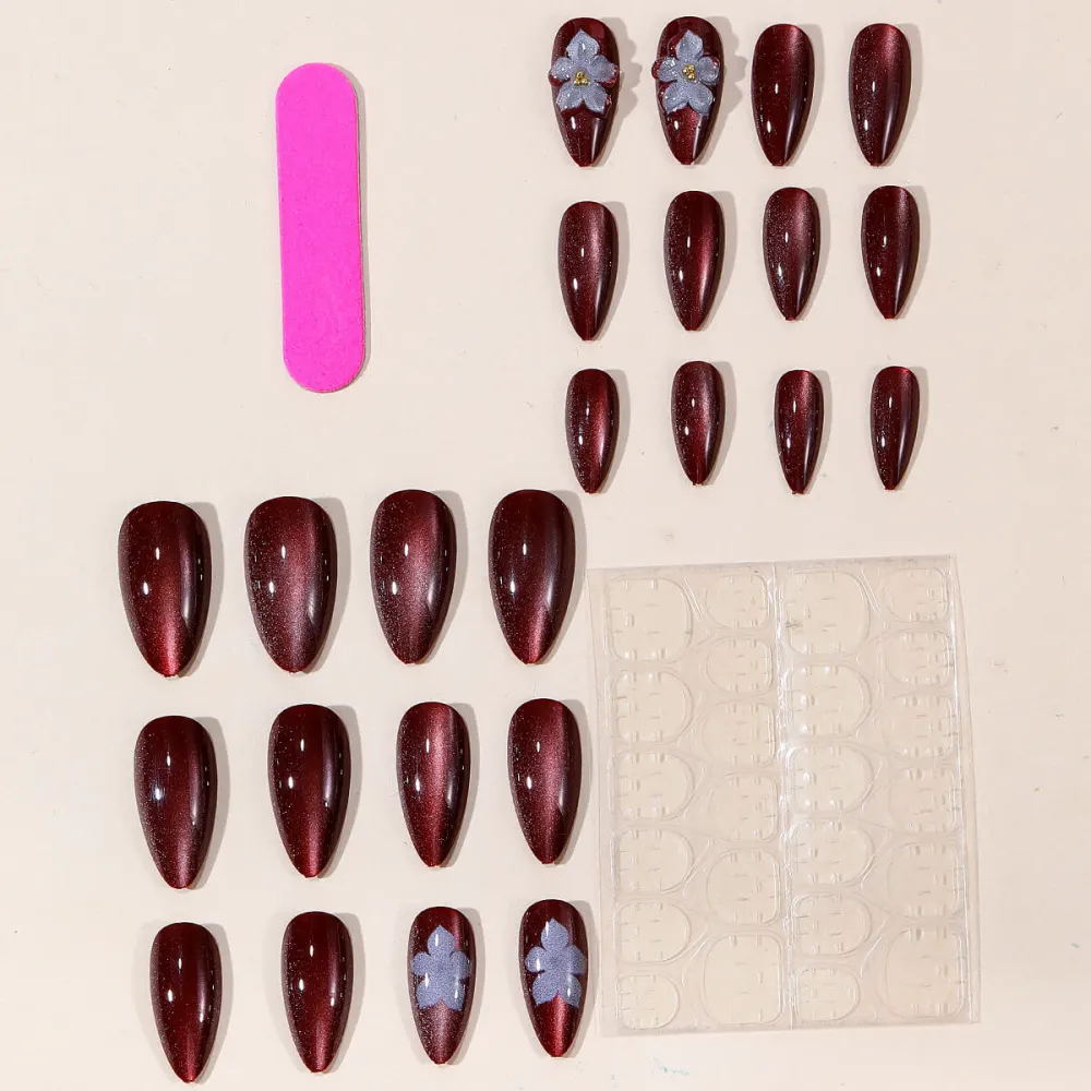 Nailhour 24Pcs Cat Eye 3D Resin Medium Almond Press On Nails