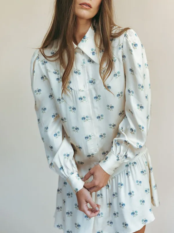 Ruffled Hem Floral Shirt Dress