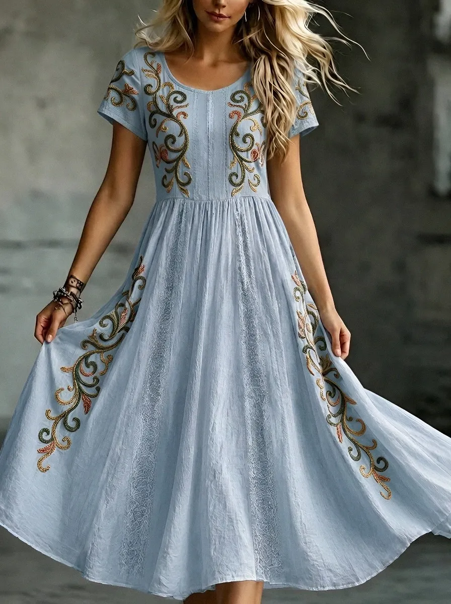 Women's Breast Cancer Awareness Floral Embroidery Printed Dress