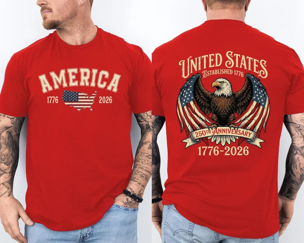 Men'S Casual American 1776-2026 Anniversary Printed Short Sleeved T-Shirt