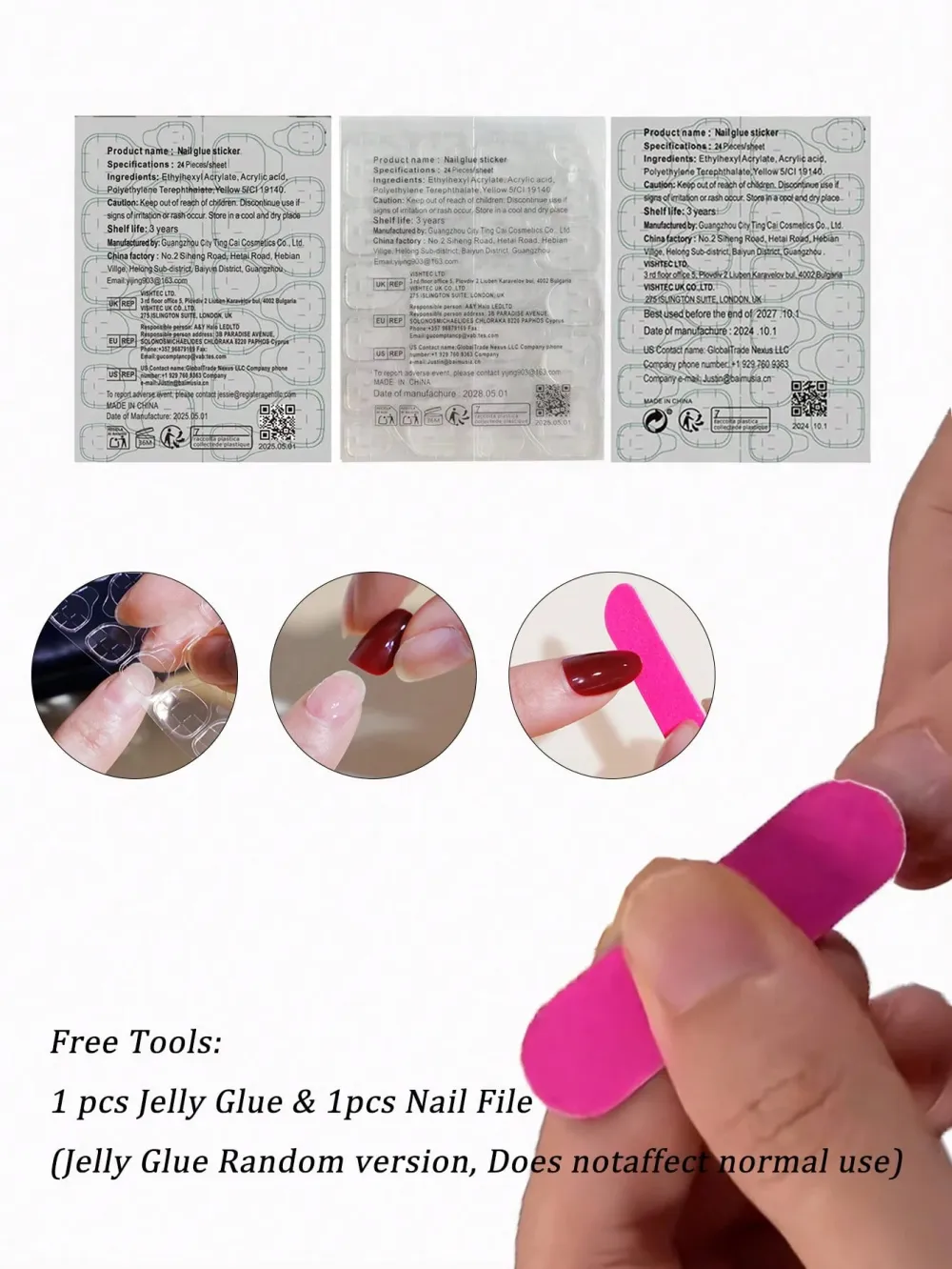 Nailhour 24pcs Medium Square Features White French Tips With Pink Circle Accents Press On Nails