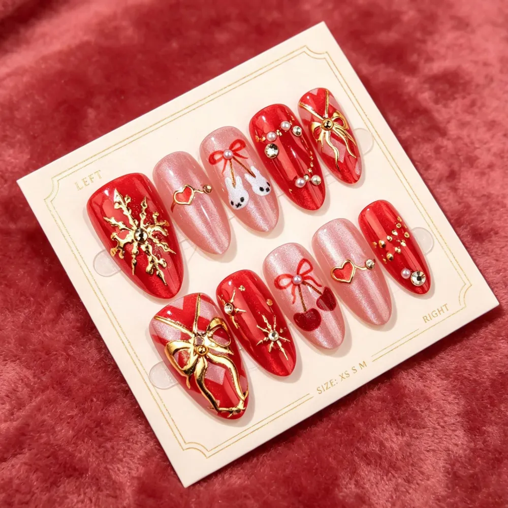 Nailhour 30Pcs Sweet Rabbit Medium Almond French Press On Nails