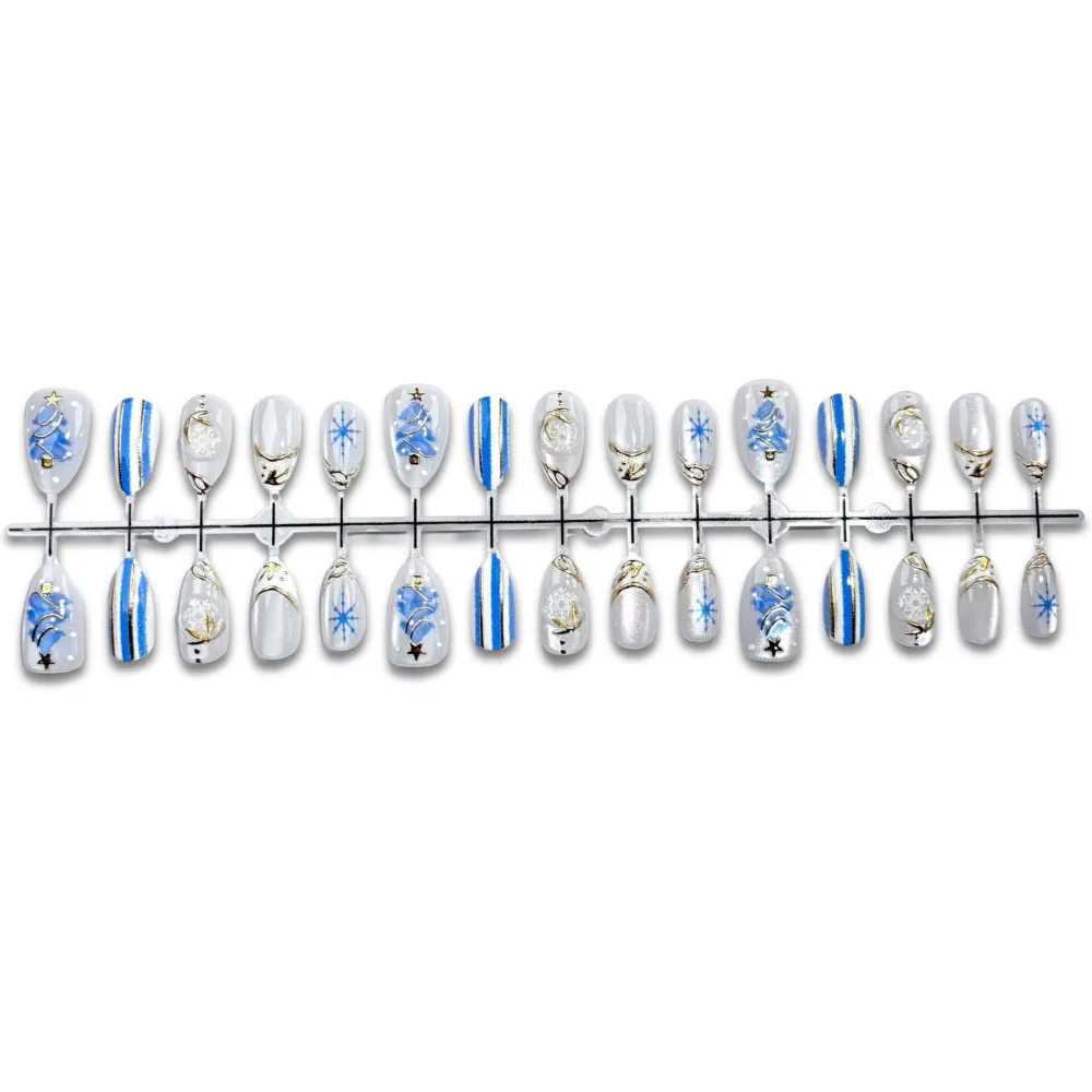 Nailhour 30Pcs Christmas French Gilded 3D Short Almond Press On Nails