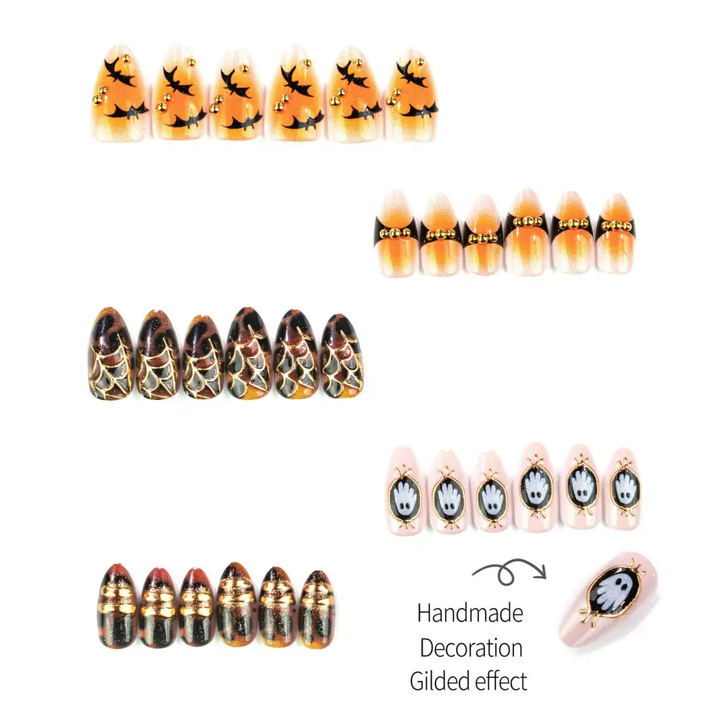 Nailhour 30Pcs Gilded Handmade Medium Almond Press On Nails