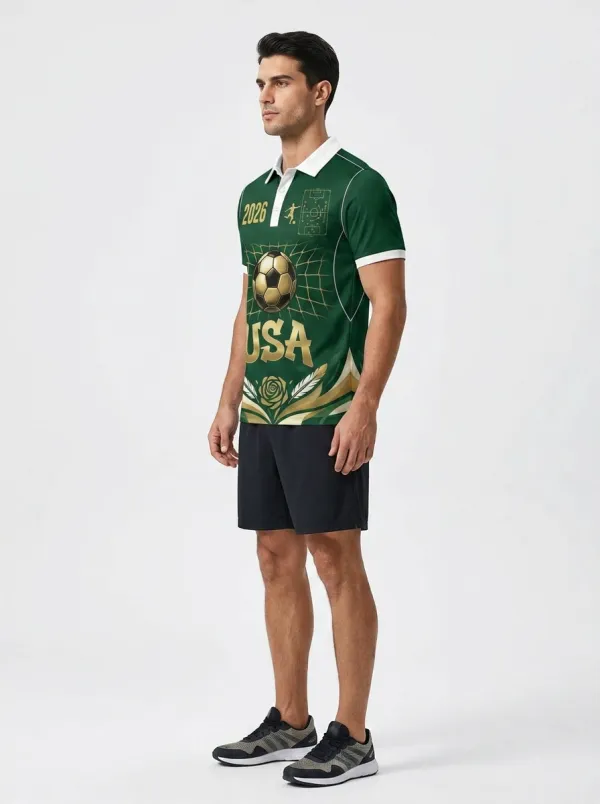 Men's USA Soccer 2026 Gold Ball Tactical Printed Polo Shirt