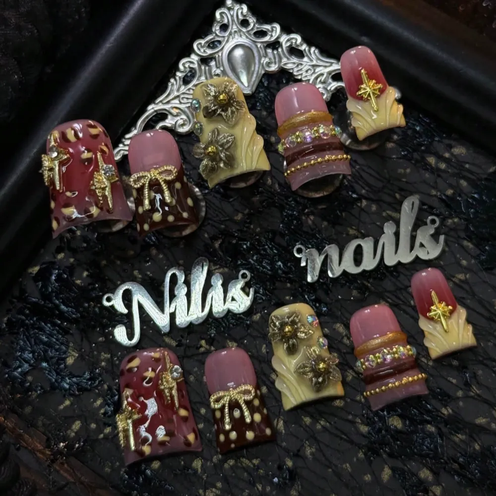 Nailhour 10Pcs Handmade Short Duck Y2K Colorful Press On Nails