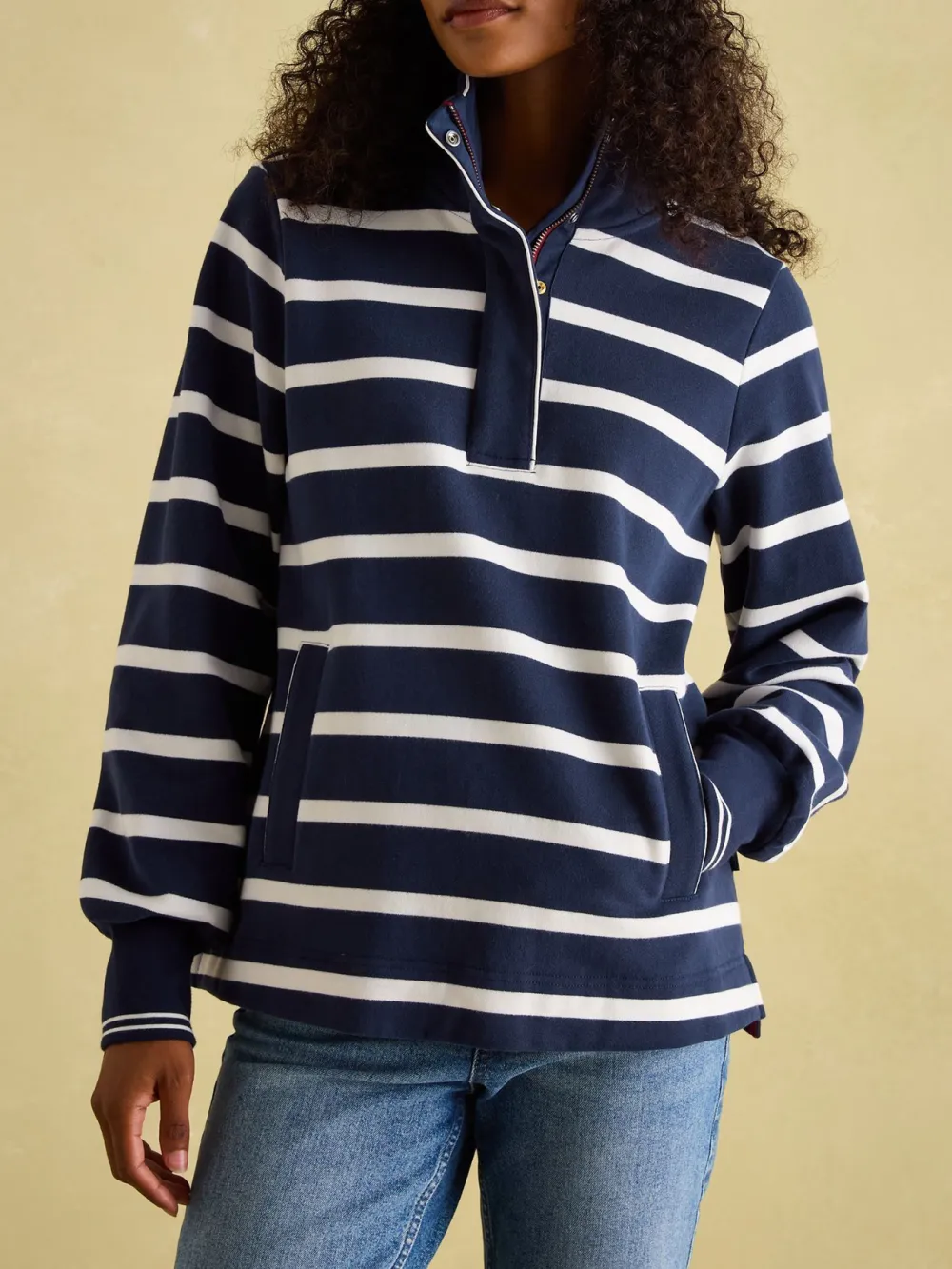 Deep Ribbed Cuffs Navy Blue Funnel Neck Quarter Zip Sweatshirt