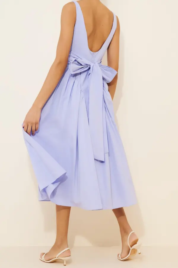 Square-Neck Basque-Waist Midi Dresses