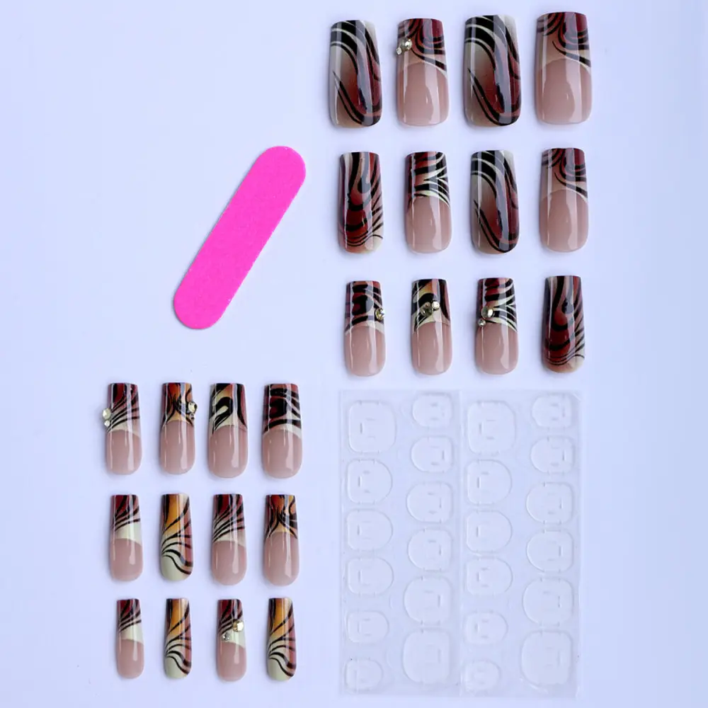 Nailhour 24Pcs French Vintage Long Square Press On Nails