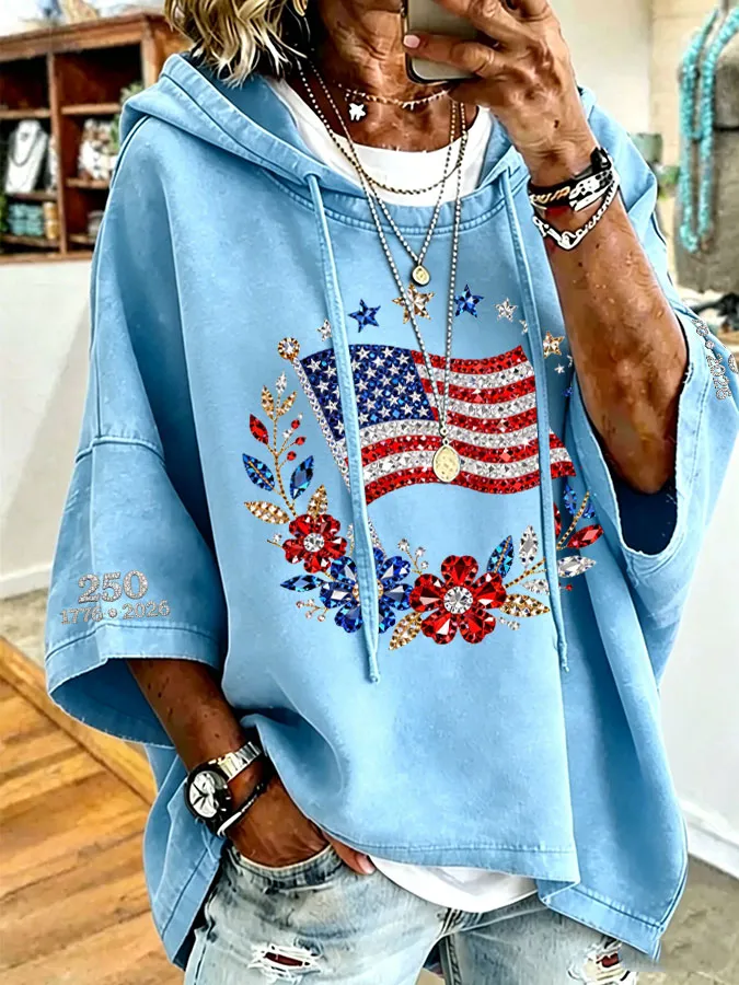 Women'S American Flag Printed Super Large Hoodie