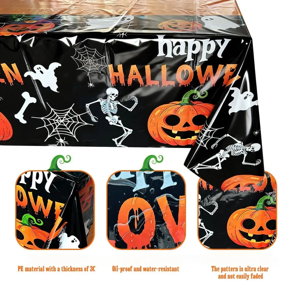 2Pcs Halloween Pumpkin Skull Disposable Tablecloth Party Supplies