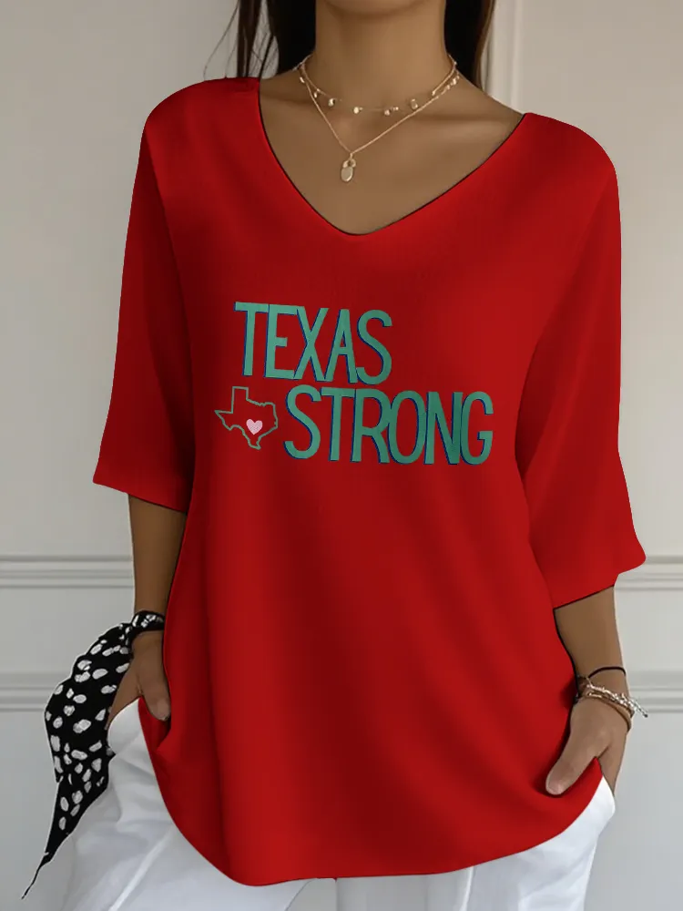 Ladies TEXAS STRONG Simple All-Match V-Neck Shirt