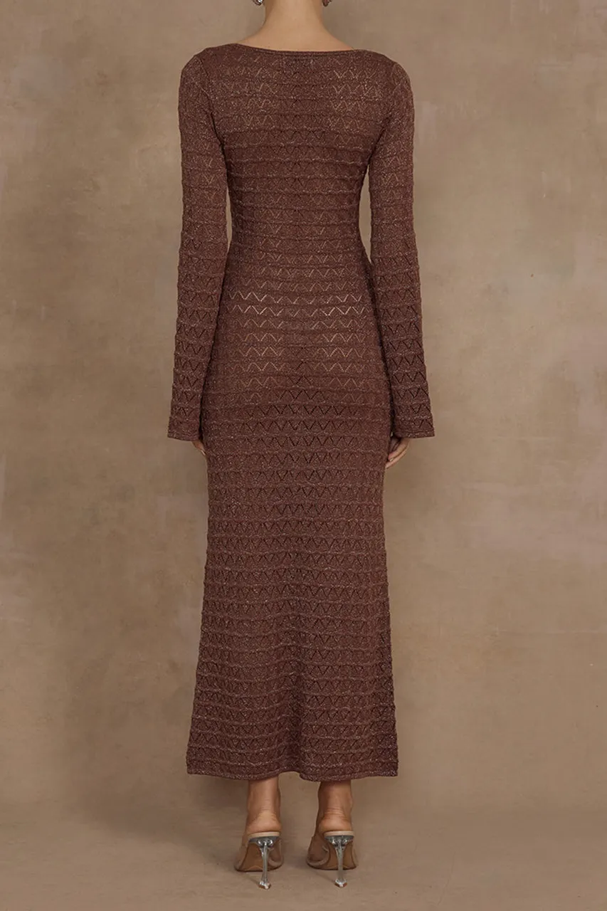 Long Sleeve Button Detail Knit Midi Dress