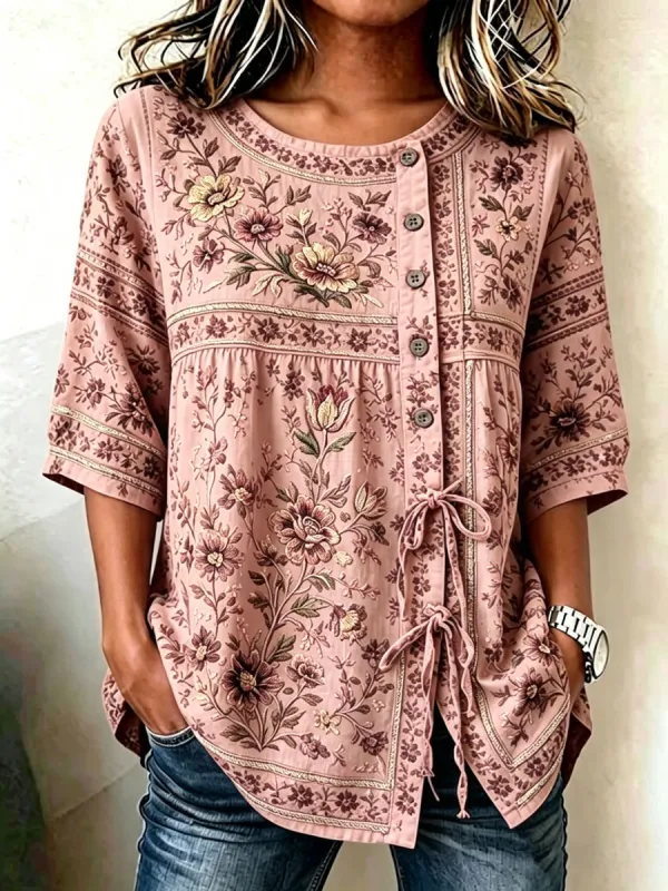Women'S Casual Print Cotton Linen Print Top