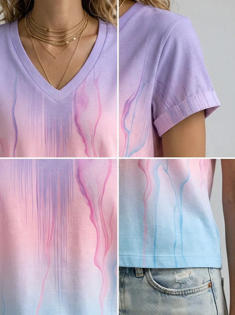 Women's Breast Cancer Awareness Pink Ribbon Gradient Printed V-neck T-shirt
