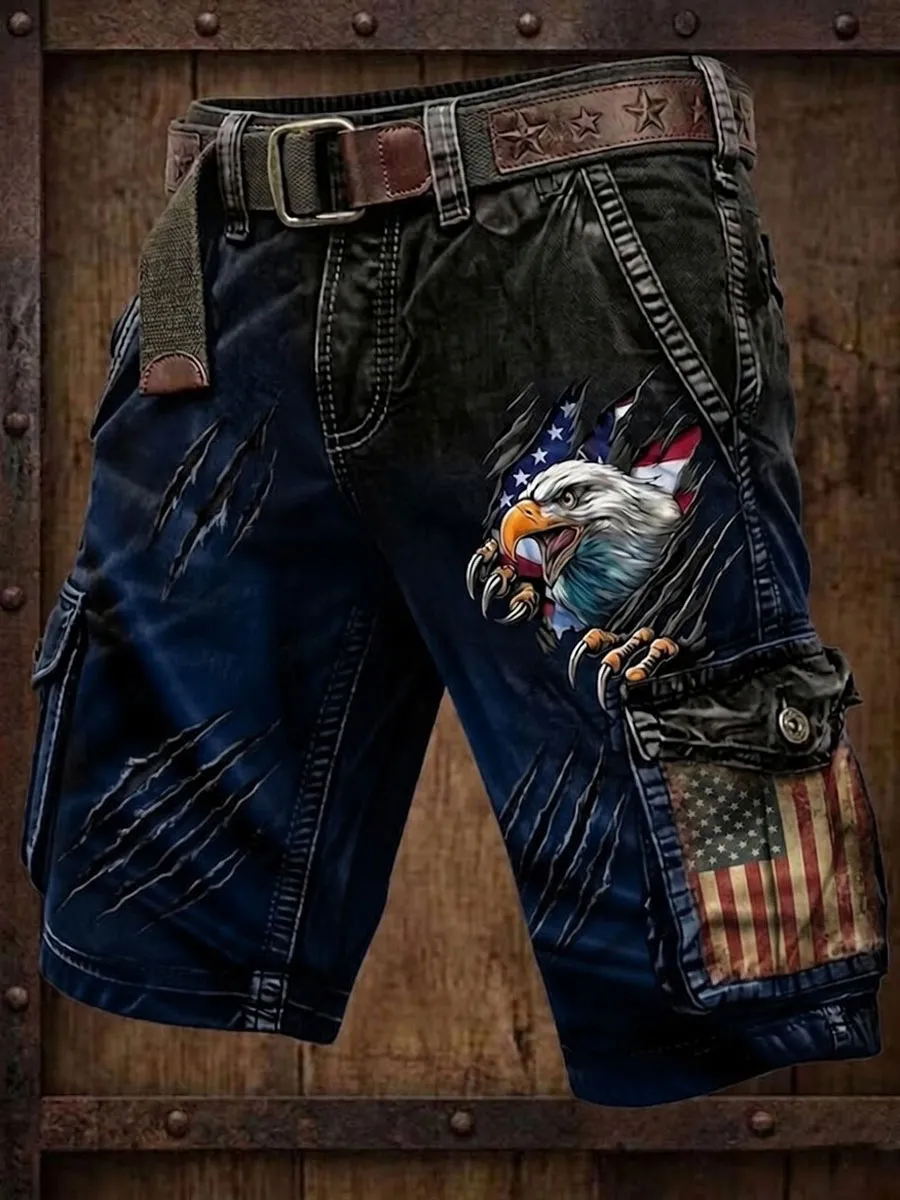 Men'S Independence Day Flag Patchwork Art Print Cargo Shorts