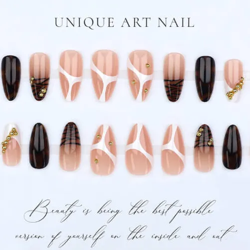 Nailhour 24Pcs Autumn Long Almond Press On Nails