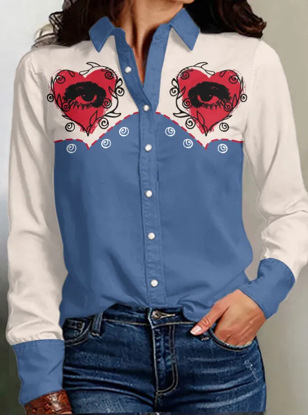 Women's Heart Eyes Vine Print Western Long Sleeve Shirt
