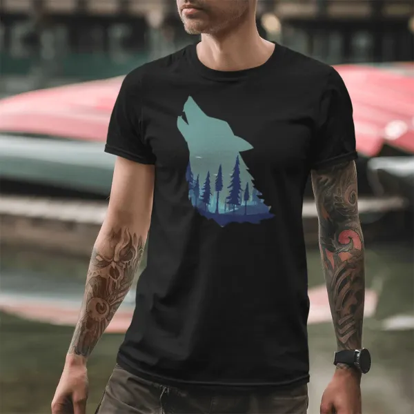 Howling Wolf With Forest -  100% Cotton T-Shirt