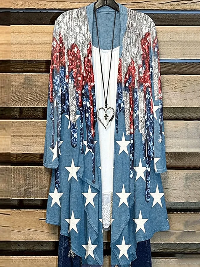 Women'S Independence Day Printed Casual Cardigan