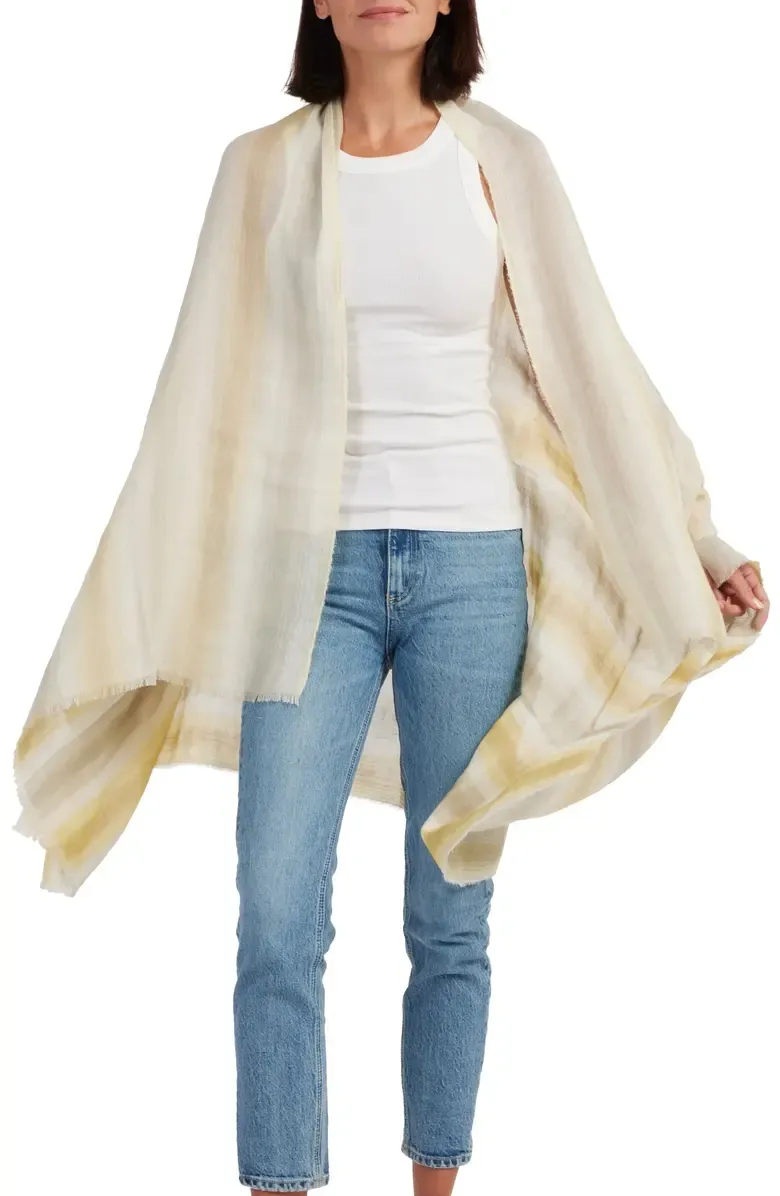 Gradient Stripe Cotton Gauze Shawl