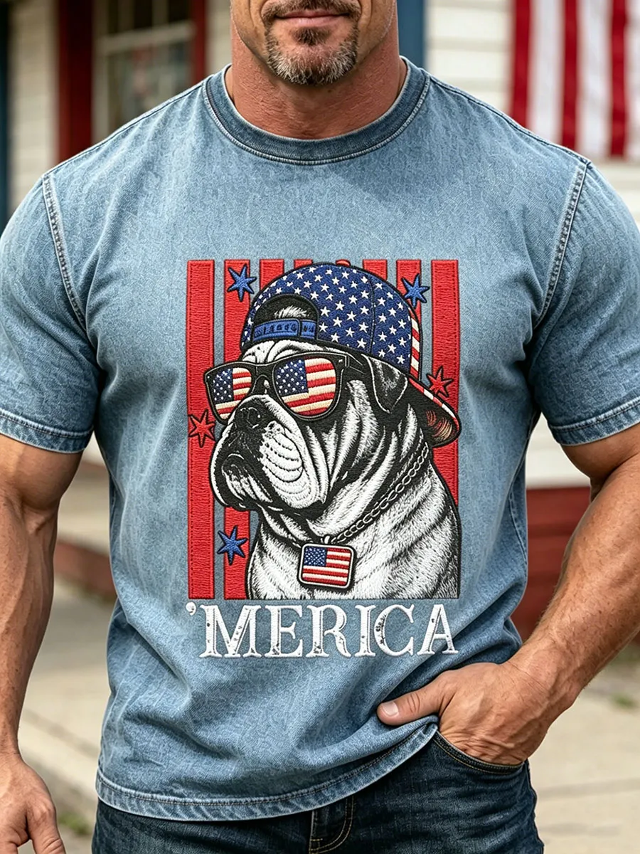 Men's USA 250th Independence Day Puppy Print T-shirt