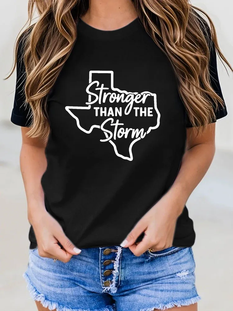 Ladies Stronger Than The Storn Simple Leisure Round Neck Shirt