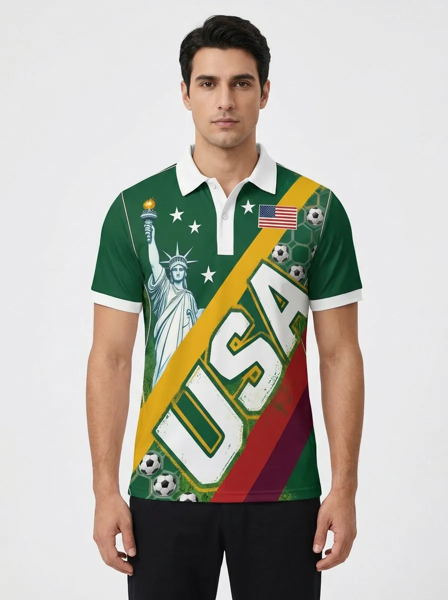 Men's USA Soccer Statue of Liberty Printed Polo Shirt