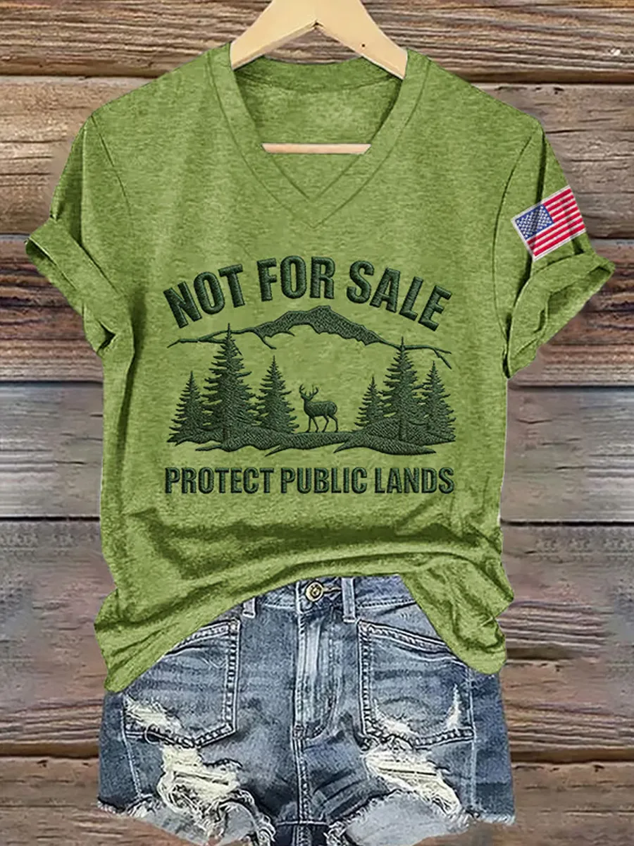 V-Neck Retro Resist Not For Sale Protect Public Lands Print T-Shirt