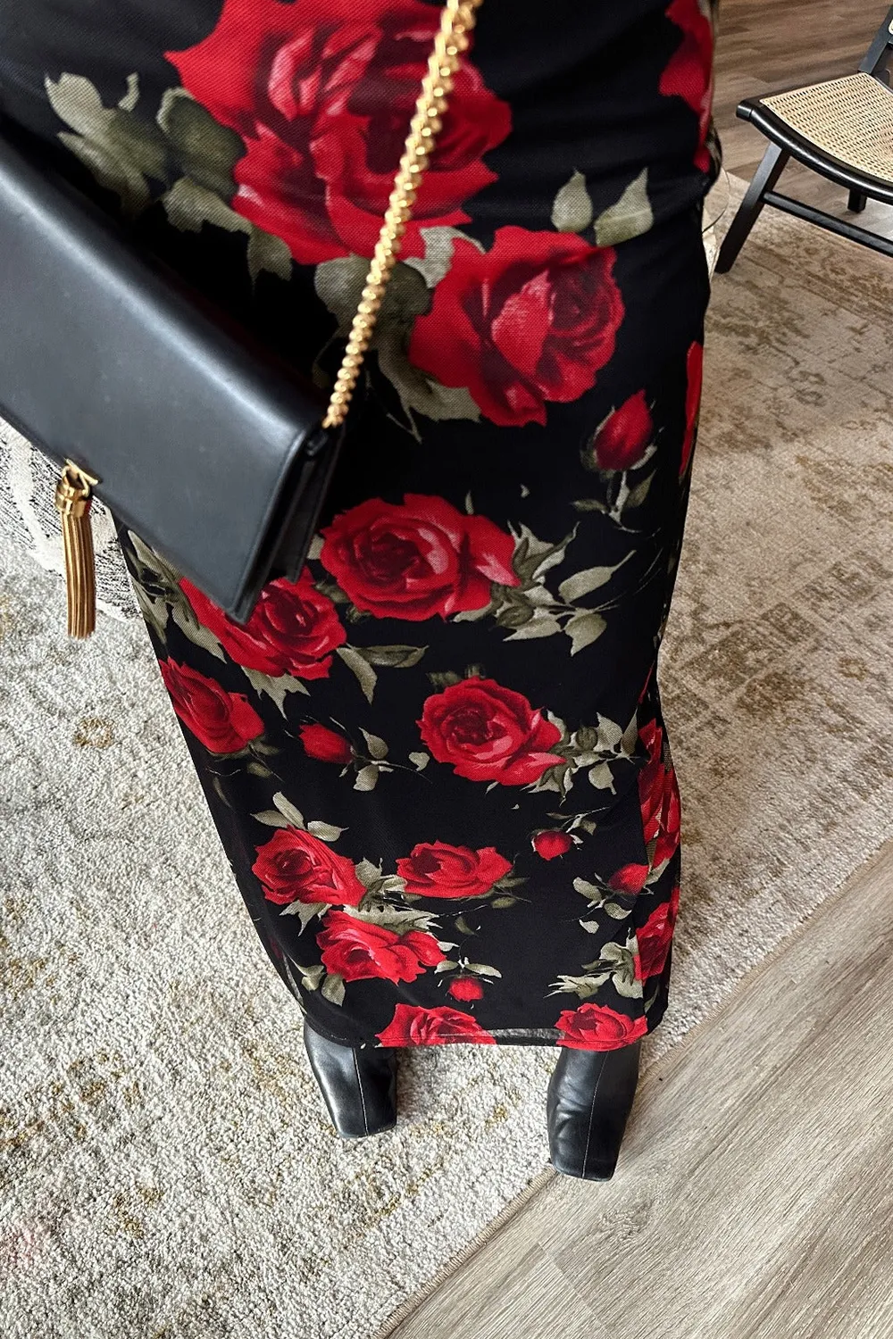 Red Rose Mesh Maxi Skirt