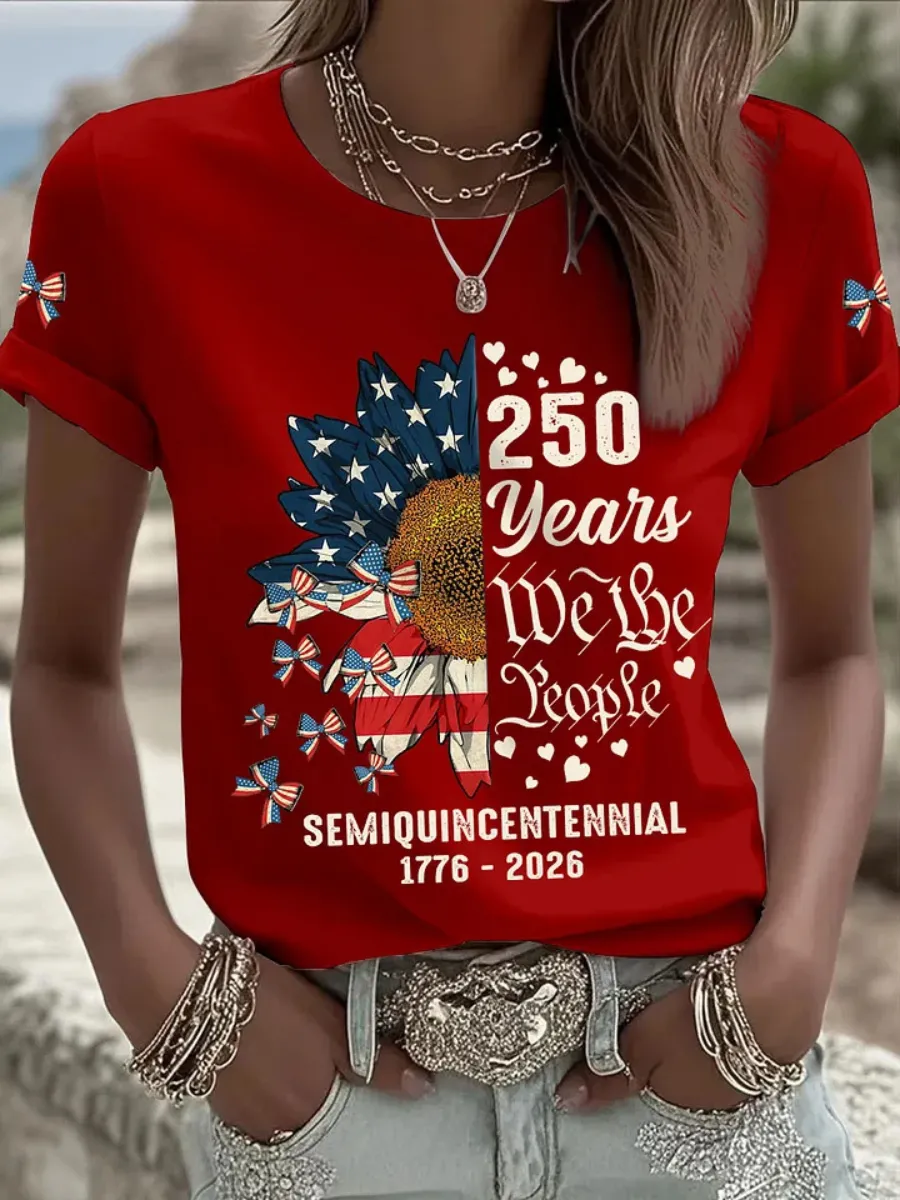 Women's American Independence Day 250th Anniversary Printed T-Shirt