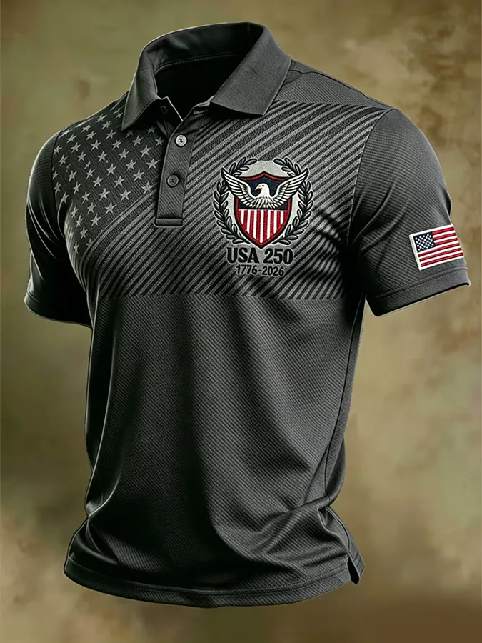 Men'S American Flag Print Casual Polo Shirt