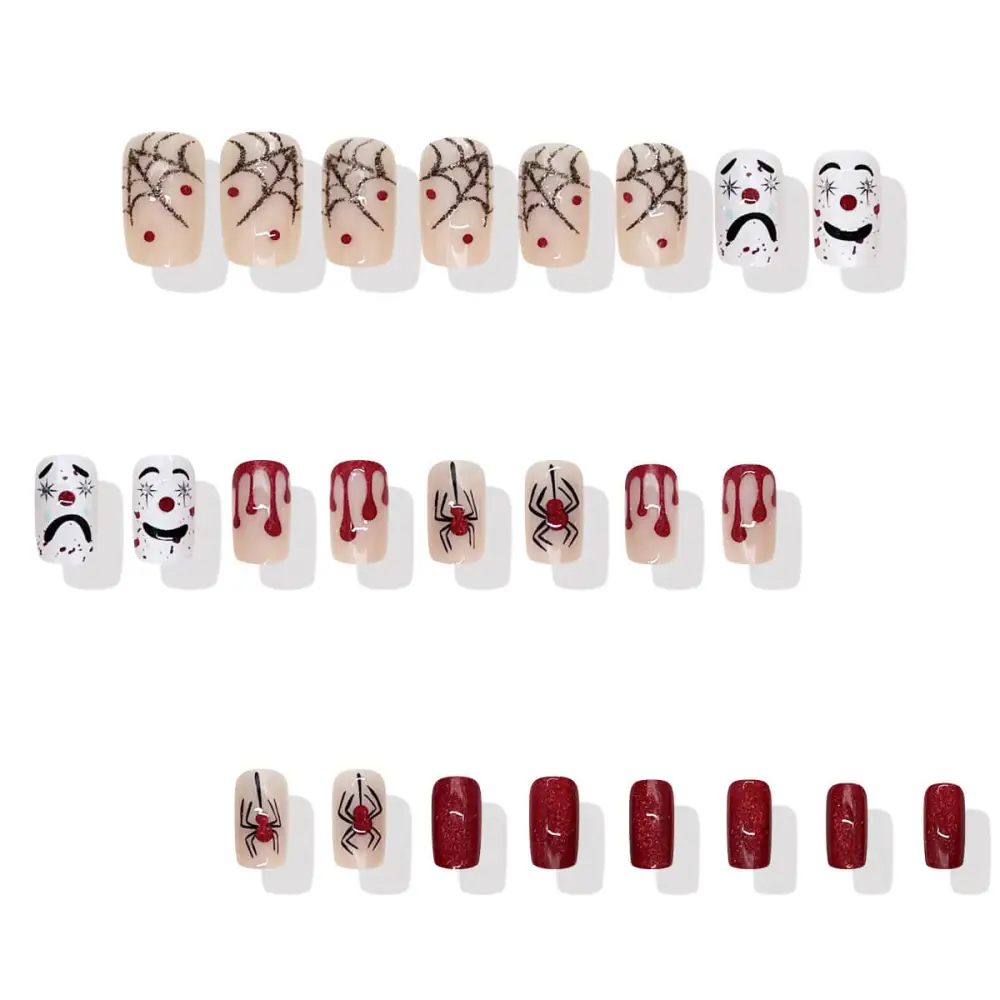Nailhour 24Pcs Halloween Medium Square Crimson Circus Press On Nails