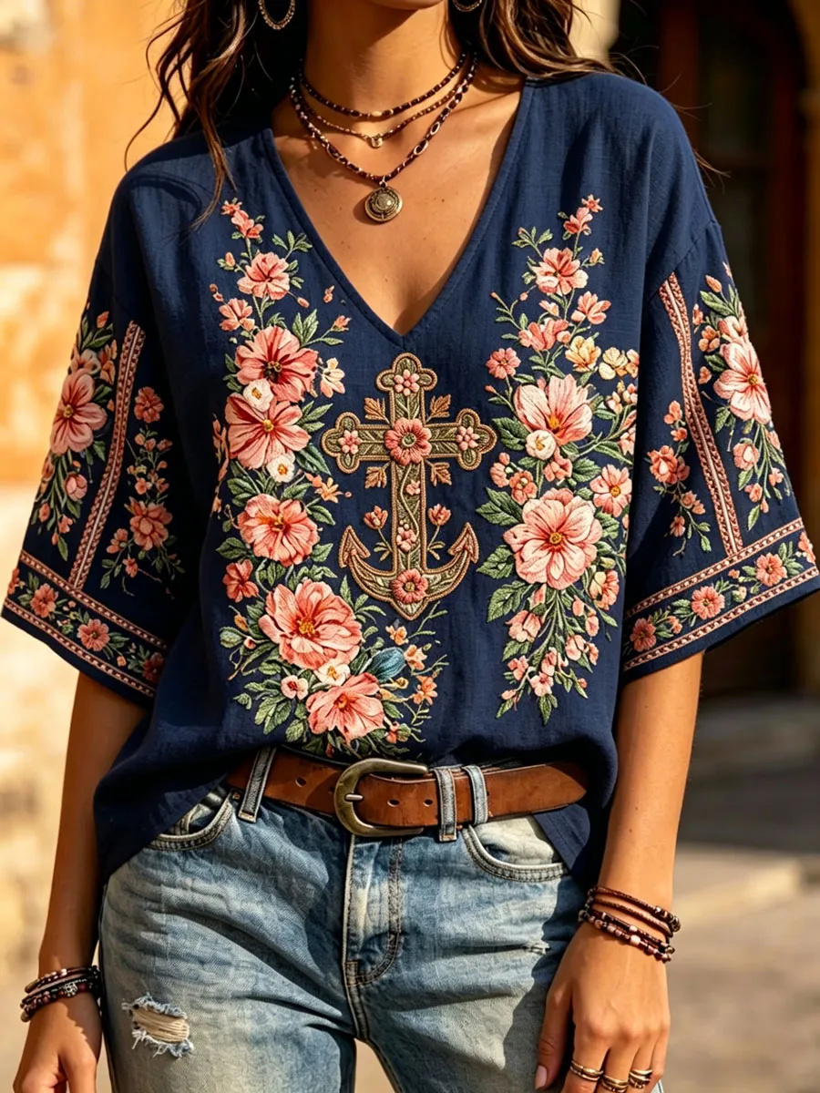 Women'S Floral Faith Print Casual  Top