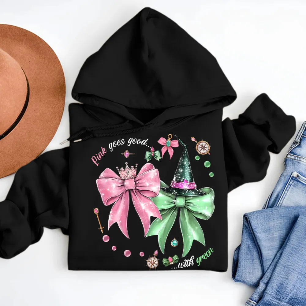 Pink Goes Good With Green Print Long Sleeved Hoodies