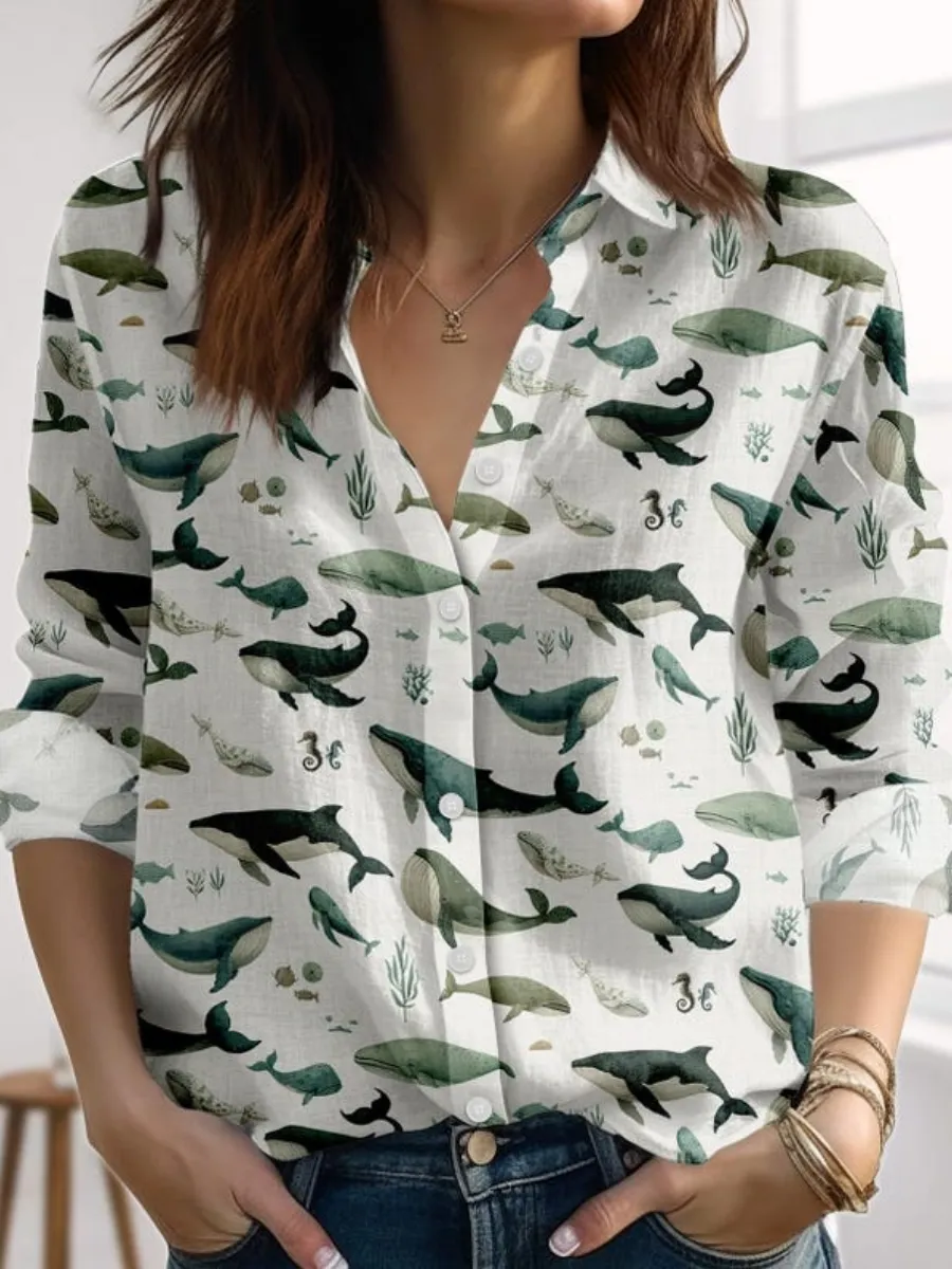 Whale Long Sleeve Casual Shirt