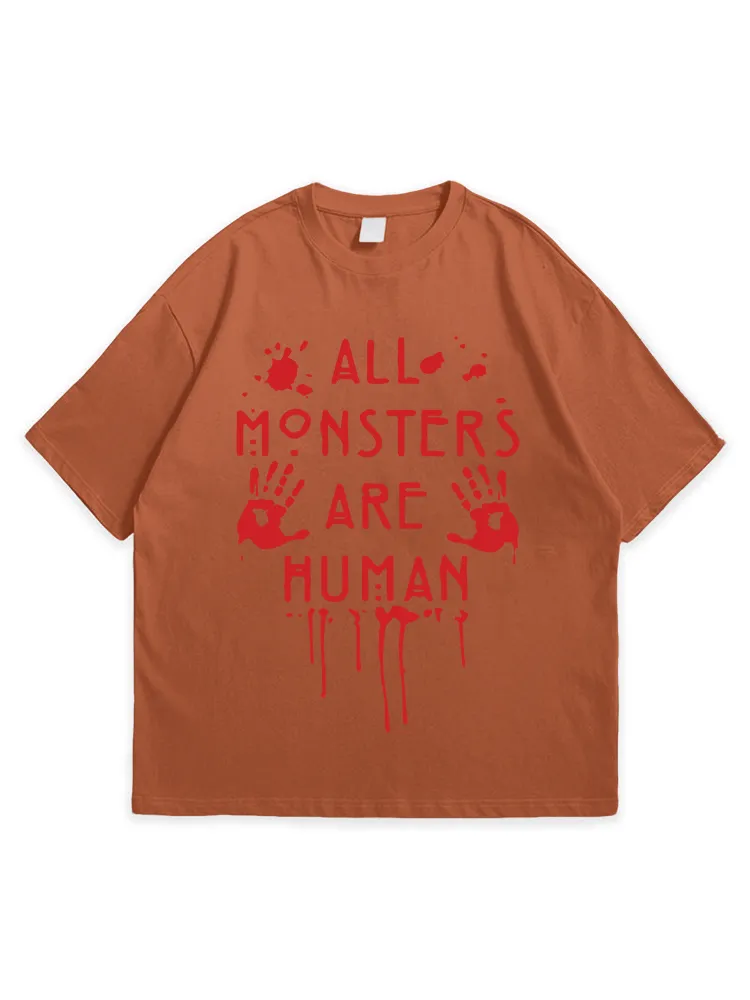 Men'S Halloween ALL MONSTERS ARE HUMAN Loose Simple Round Neck  T-Shirt