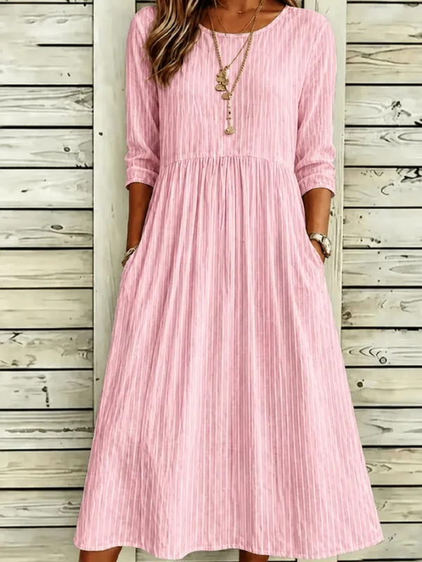 Women'S Casual Striped Art Printed Dress
