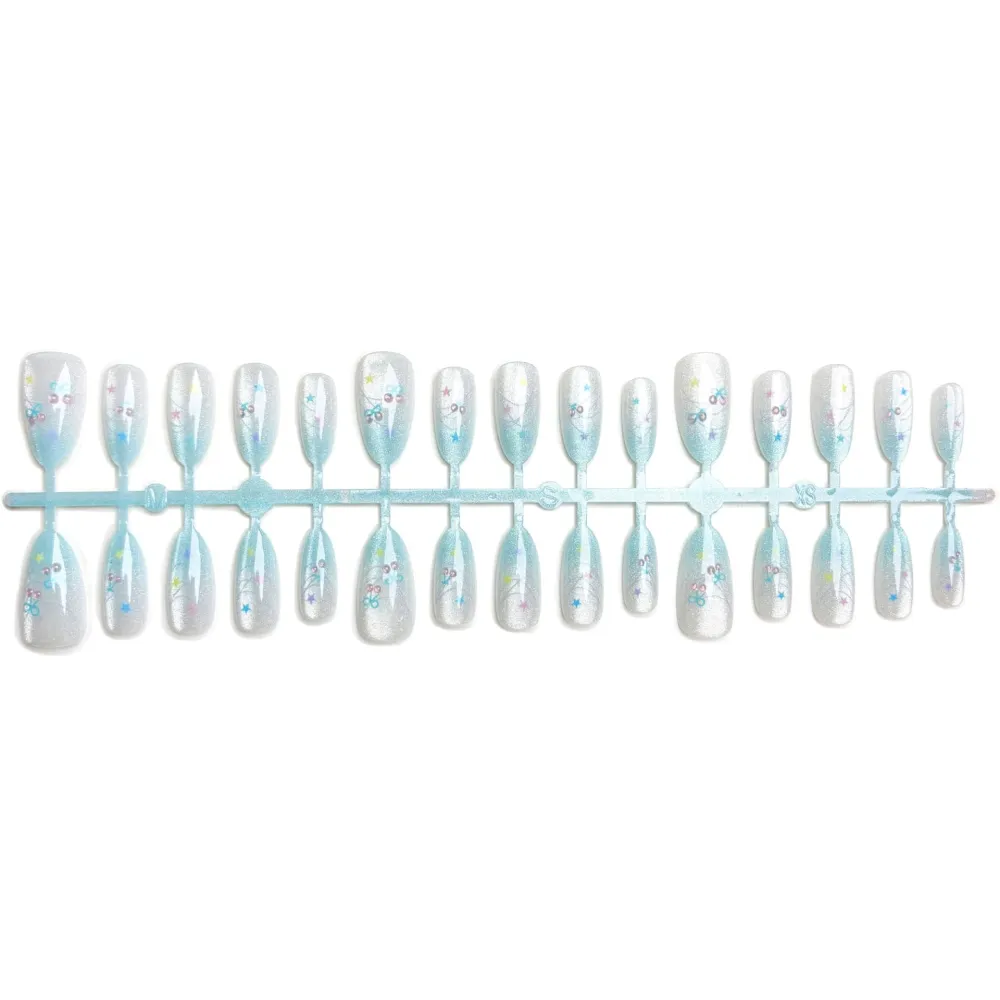 Nailhour 30Pcs Cat Eye Glitter Medium Almond Star Press On Nails