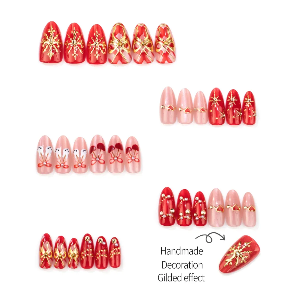Nailhour 30Pcs Sweet Rabbit Medium Almond French Press On Nails
