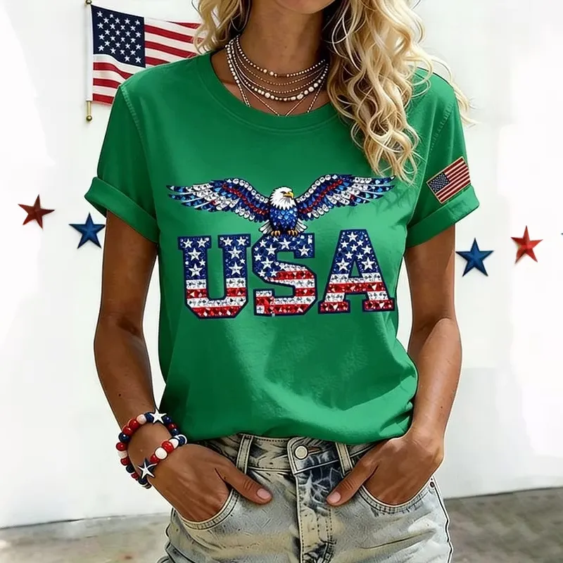 Ladies' Casual American 250Th Anniversary Brick Inlaid Personalized Printed Round Neck T-Shirt