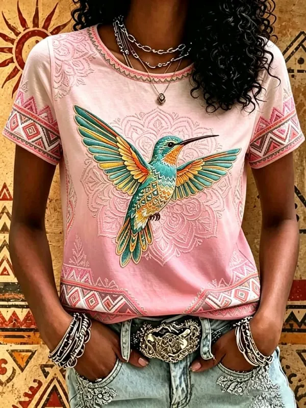 Women'S Casual Pink Art T-Shirt