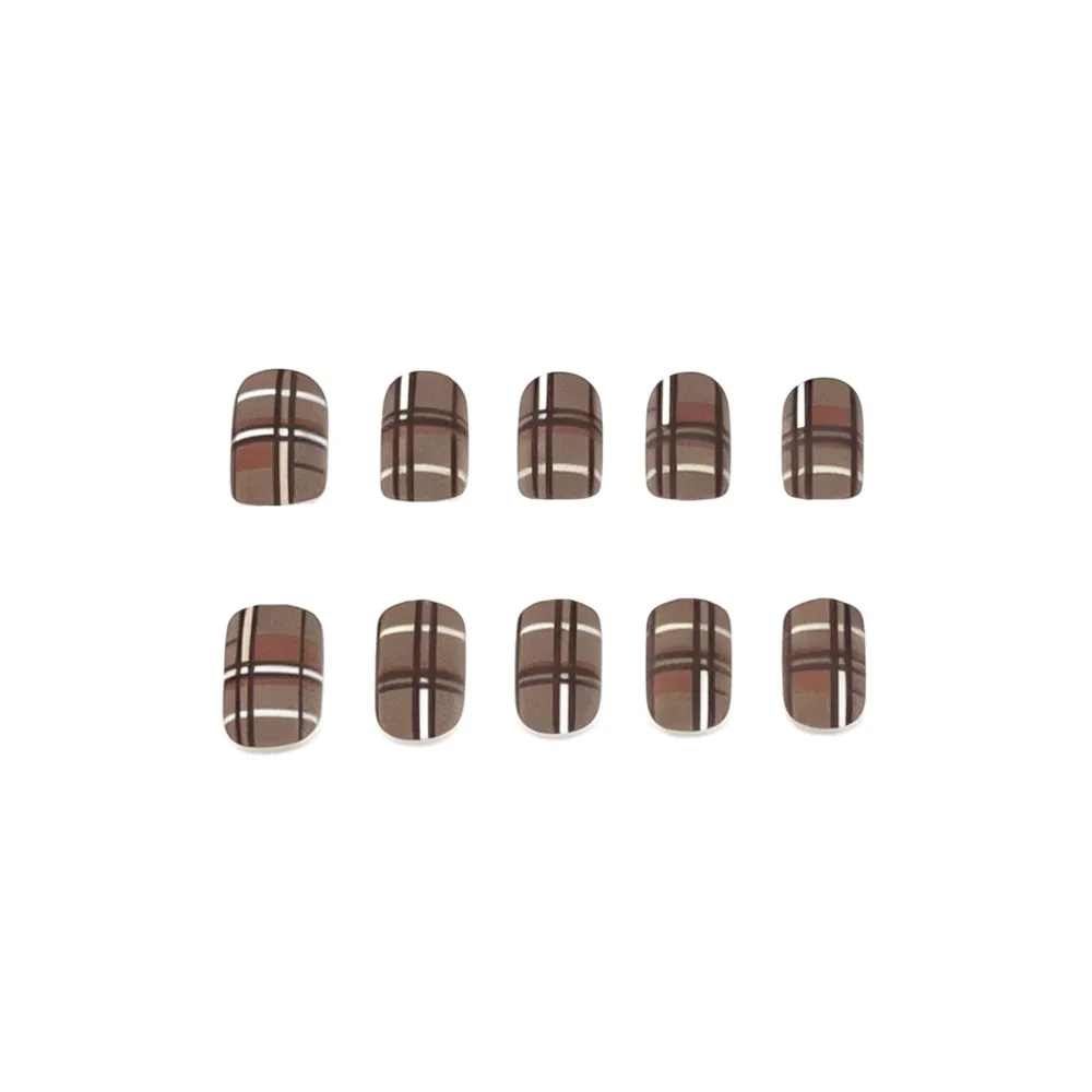 Nailhour 24Pcs Autumn French Short Square Press On Nails