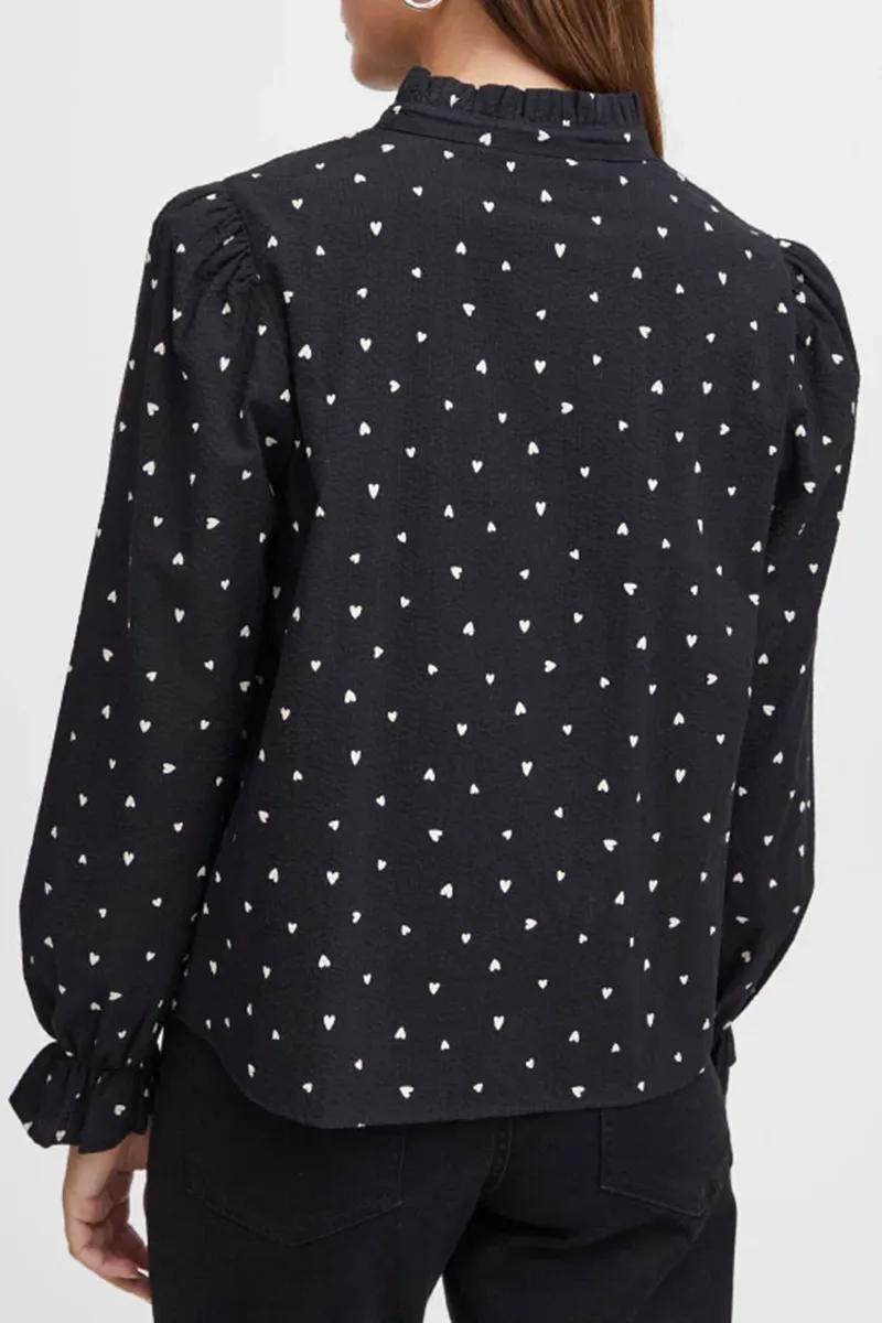 Dot Patterned Puff Sleeve Shirts