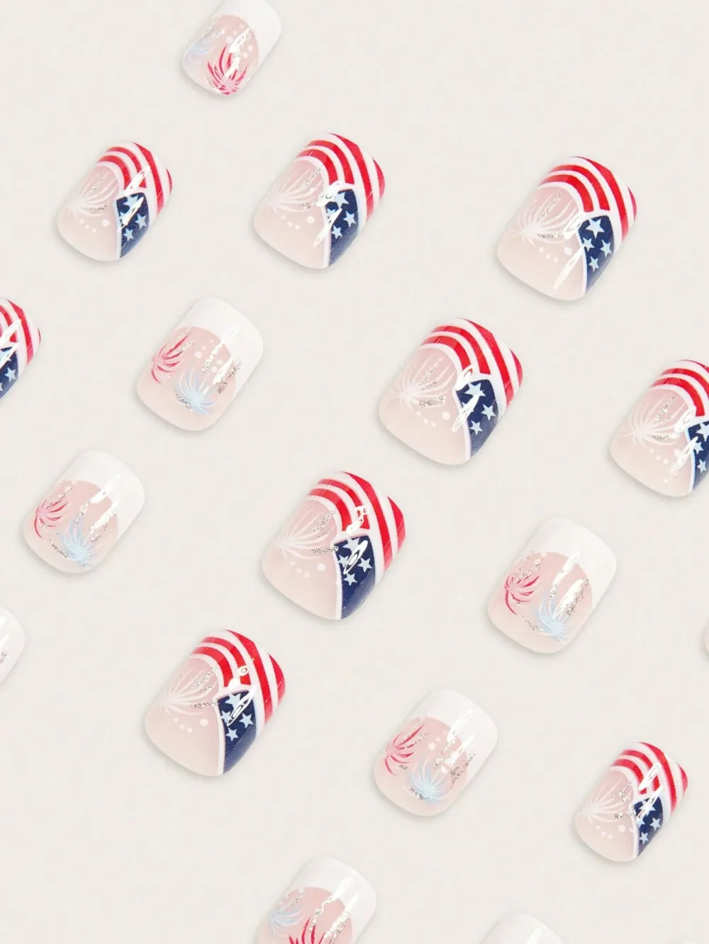 Nailhour 24pcs Fashionable Sky Blue Fireworks Pattern Short Square Press On Nails